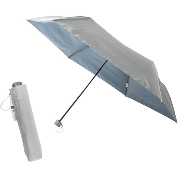 【美品 】 サンバリア100 日傘 2段折　ストライプブルー 2段折 コンパクト / ストライプ | 完全遮光日傘｜サンバリア100